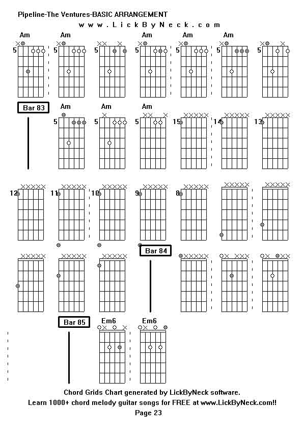 Chord Grids Chart of chord melody fingerstyle guitar song-Pipeline-The Ventures-BASIC ARRANGEMENT,generated by LickByNeck software.